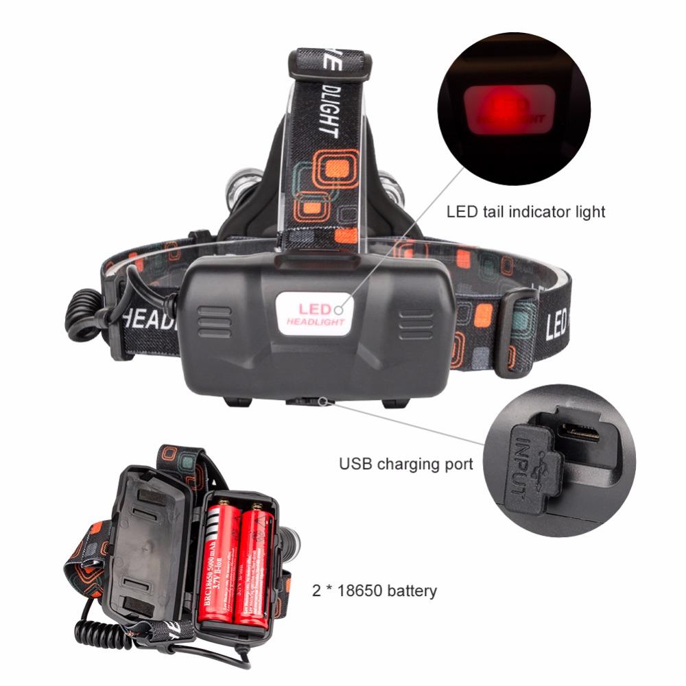 12000Lm XML T6 3 LED Headlight 4 modes torch 2x18650 battery/USB charger