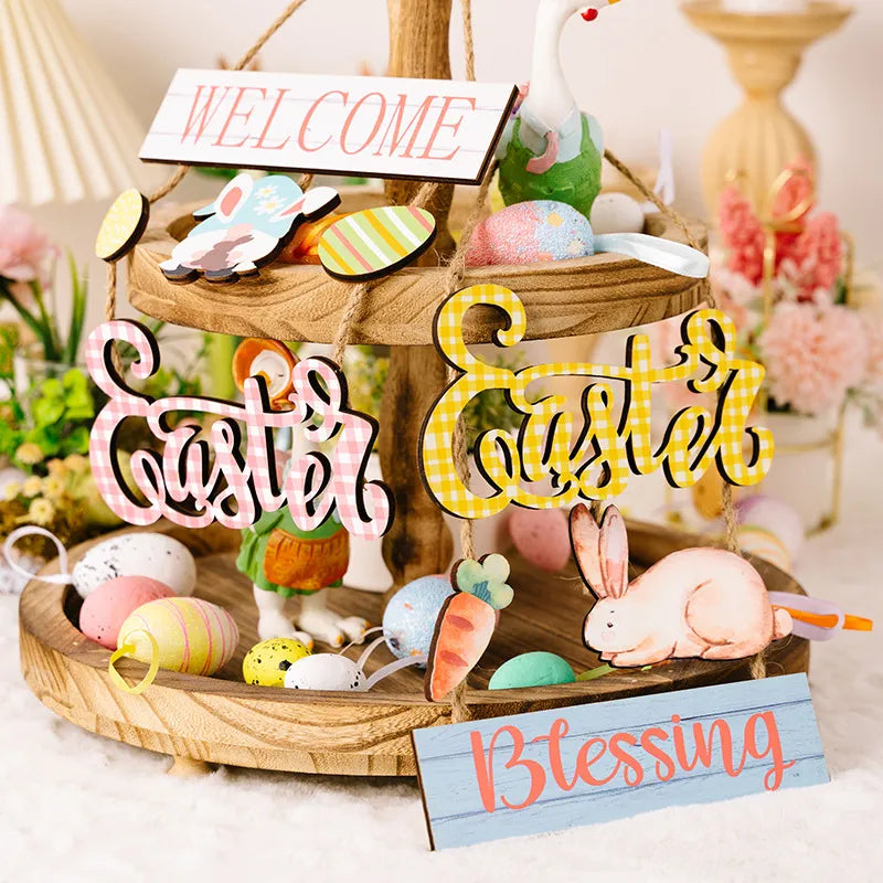 Easter decoration supplies Easter grid letter wooden pendant cartoon Easter egg rabbit pendant - V.I.P Digital Presence