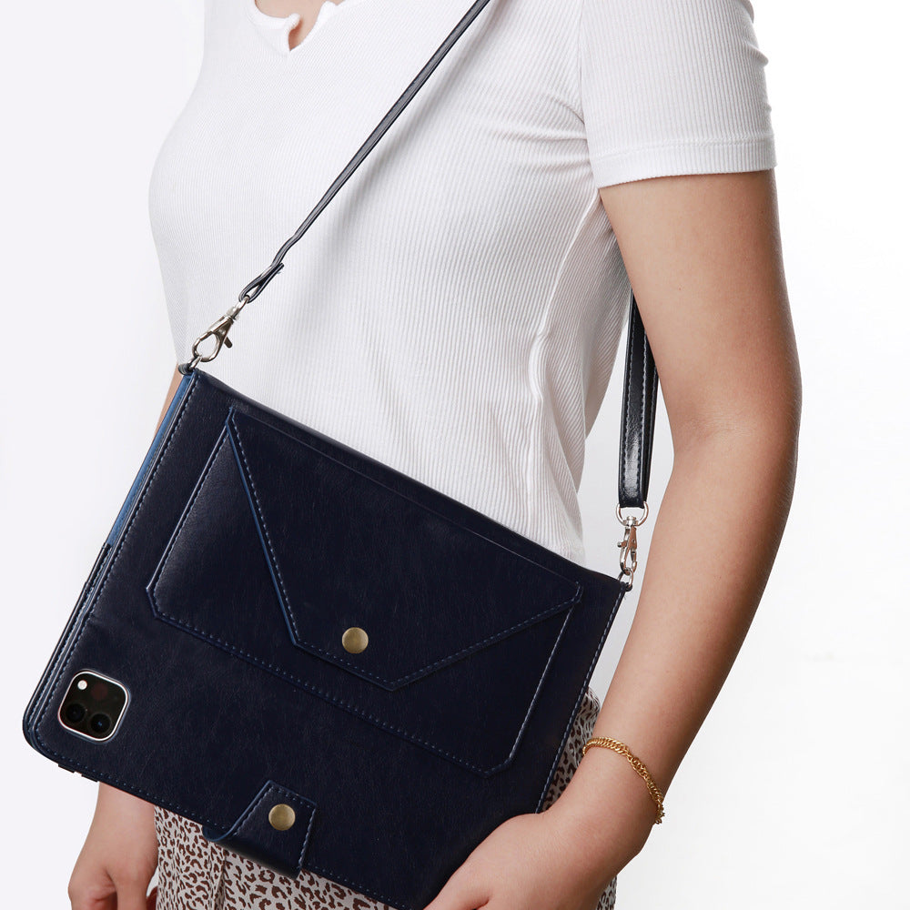 Suitable for iPad Pro 2020 Pen Slot Shoulder Strap Tablet Leather Case Air5 Handle Strap Handheld Flip Stand Protective Case