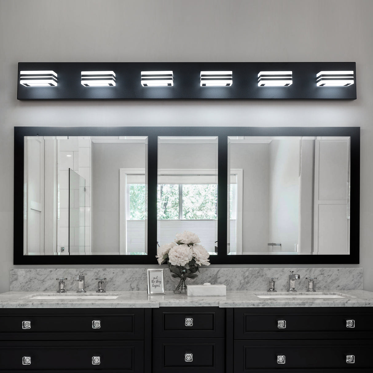 LED Modern Black Vanity Lights, 6-Lights Acrylic Matte Black Bathroom Vanity Lights Over Mirror - V.I.P Digital Presence