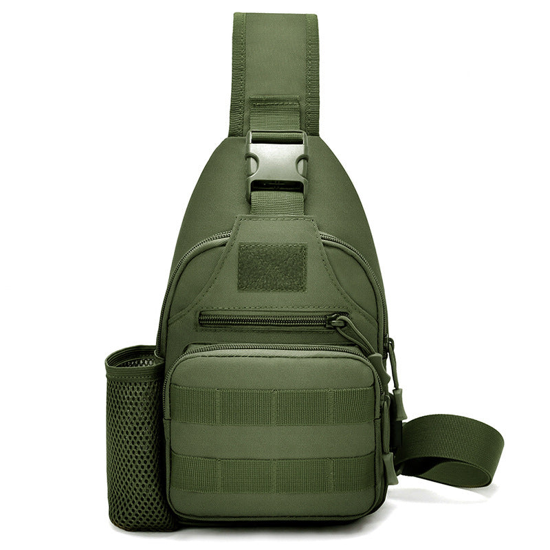 Tactical crossbody sling backpack. Has water bottle holder, MOLLE system, USB charging port. Ideal for travel and walks. Cp Camo - V.I.P Digital Presence