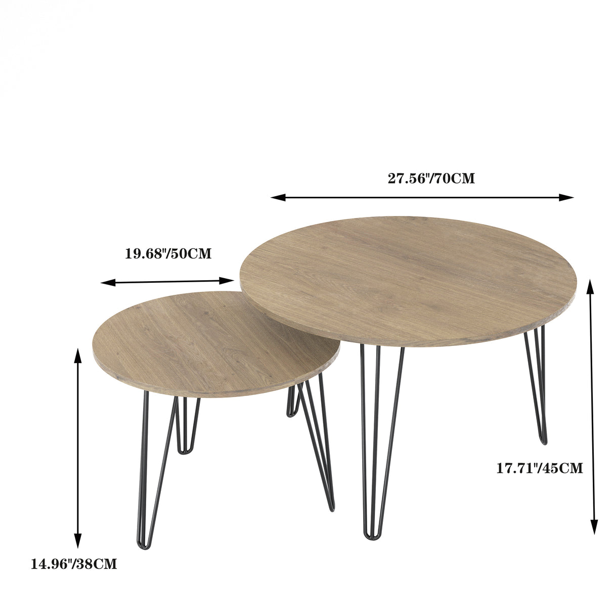 27.56'' Round Nesting Coffee Table Set of 2, Circular Nesting End Table Set Sturdy Metal Base for Living Room, bedroom, Brown - V.I.P Digital Presence