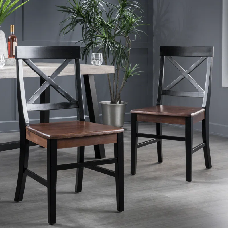 Roshan Farmhouse Acacia Wood Dining Chairs, Black / Walnut (Set of 2) - V.I.P Digital Presence