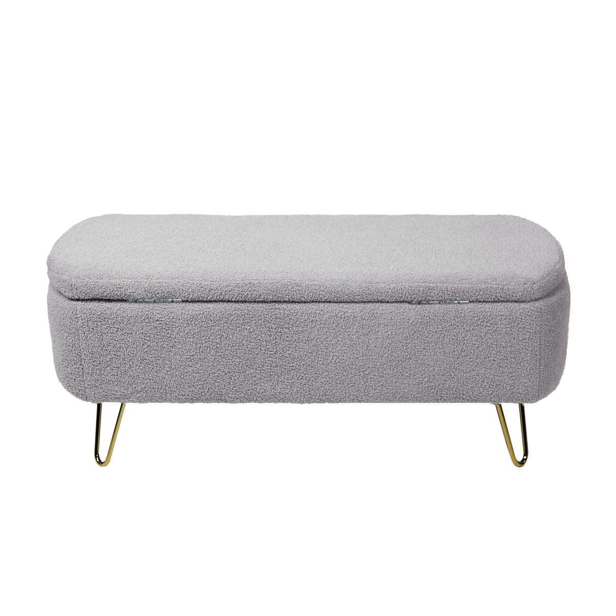 Grey Storage Ottoman Bench for End of Bed Gold Legs Modern Grey Faux Fur Entryway Bench - V.I.P Digital Presence