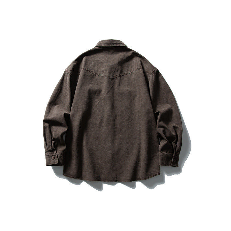 Used washed casual loose long sleeved shirt jacket men's workwear shirt - V.I.P Digital Presence