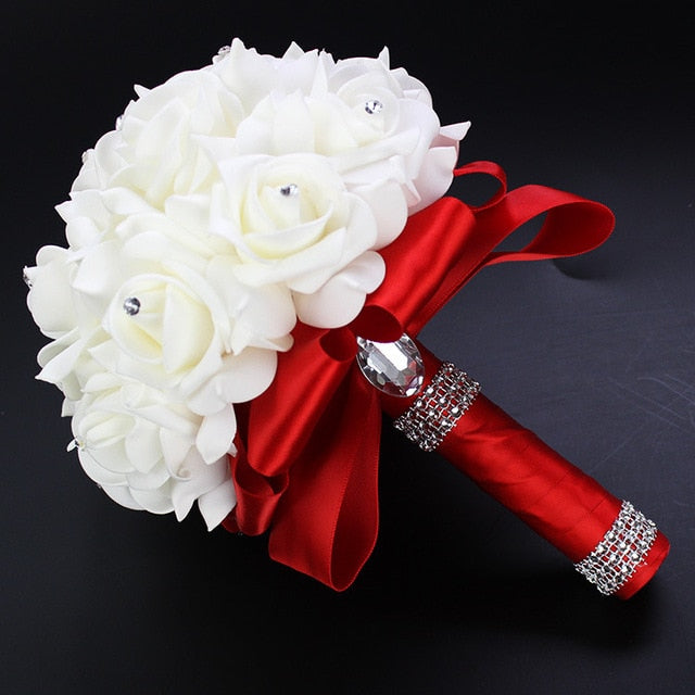 White Ivory Bridal Bridesmaid Flower Wedding Bouquet Artificial Flower Rose Bouquet Crystal Bridal Bouquets - V.I.P Digital Presence
