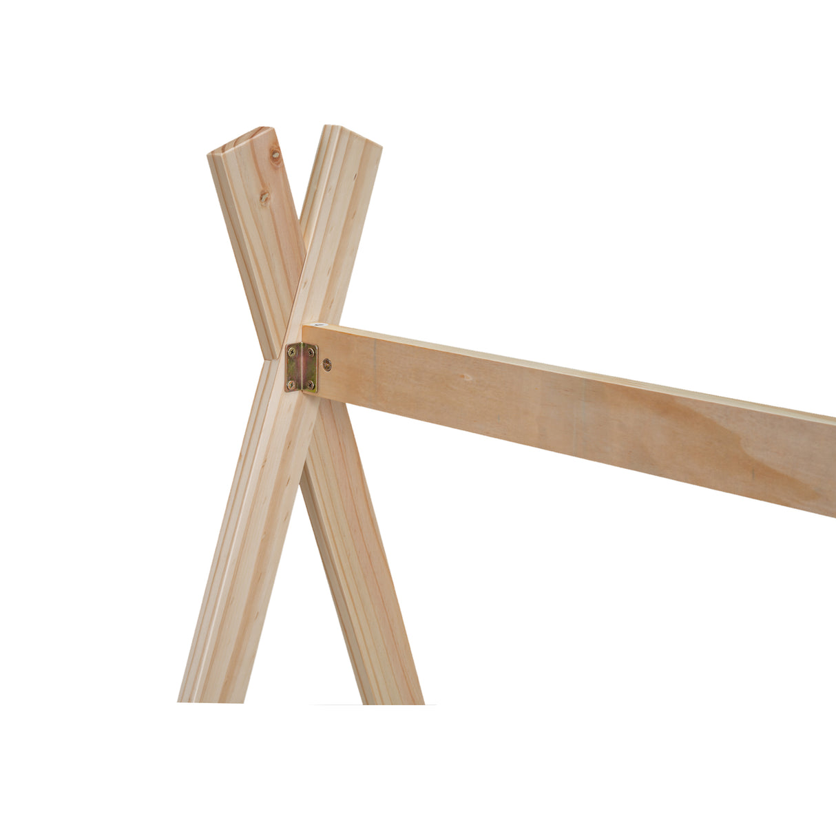 Twin Size Tent Floor Bed with Triangle Structure White+Natural