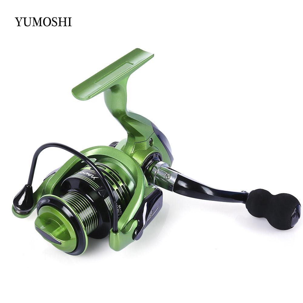 YUMOSHI 13+1BB Full Metal Spinning Fishing Reel 4.7:1/5.5:1 Gear Ratio Pesca Aluminum Spool Tackle With Foldable Handle