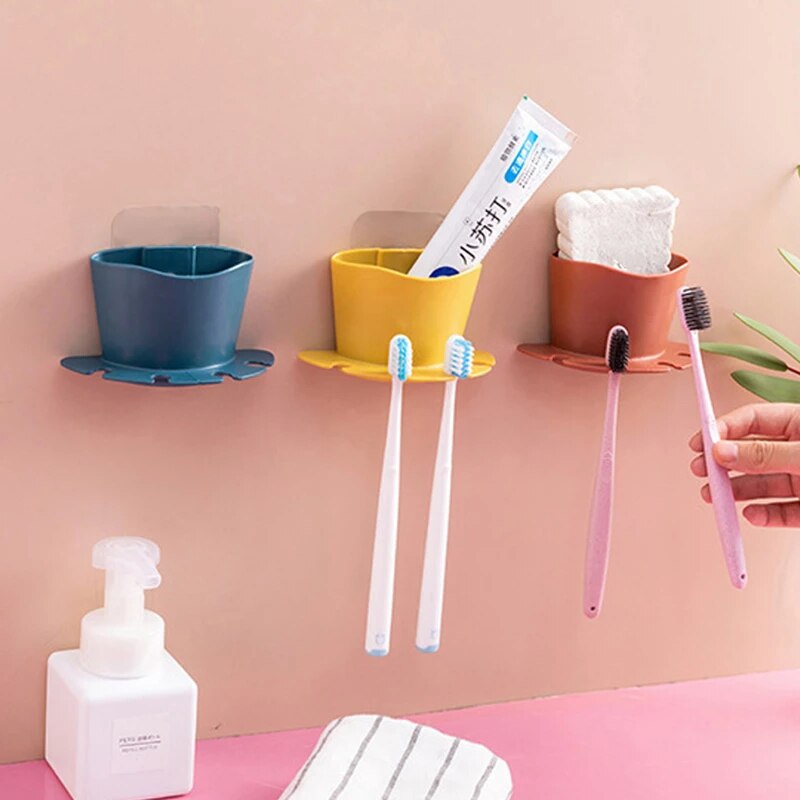 Toothbrush Holder Non-perforated Paste Tooth Holder Razor Bathroom Wall-mounted Brushing And Washing Face Multifunctional Rack - V.I.P Digital Presence