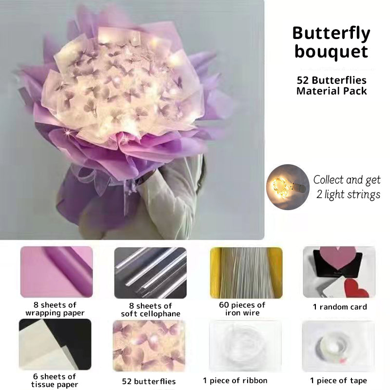 New DIY Butterfly Bouquets Handmade Butterfly Flower Material Package Bouquet with Light String Wedding Decor Gift for Girlfrien - V.I.P Digital Presence