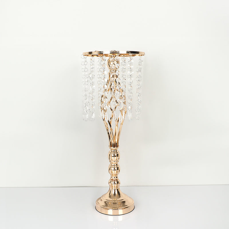 Wrought Iron Metal Flower Stand with Crystal Acrylic Beads Hanging Flower Arrangement, Gold-Plated Decoration for Wedding Tables - V.I.P Digital Presence