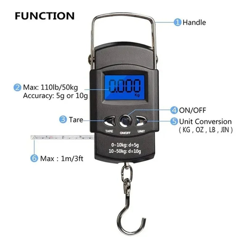 50kg/10g Oauee Mini Scale Electronic For Fishing Luggage Travel Weighting Steelyard Portable Digital Kitchen Scales - V.I.P Digital Presence