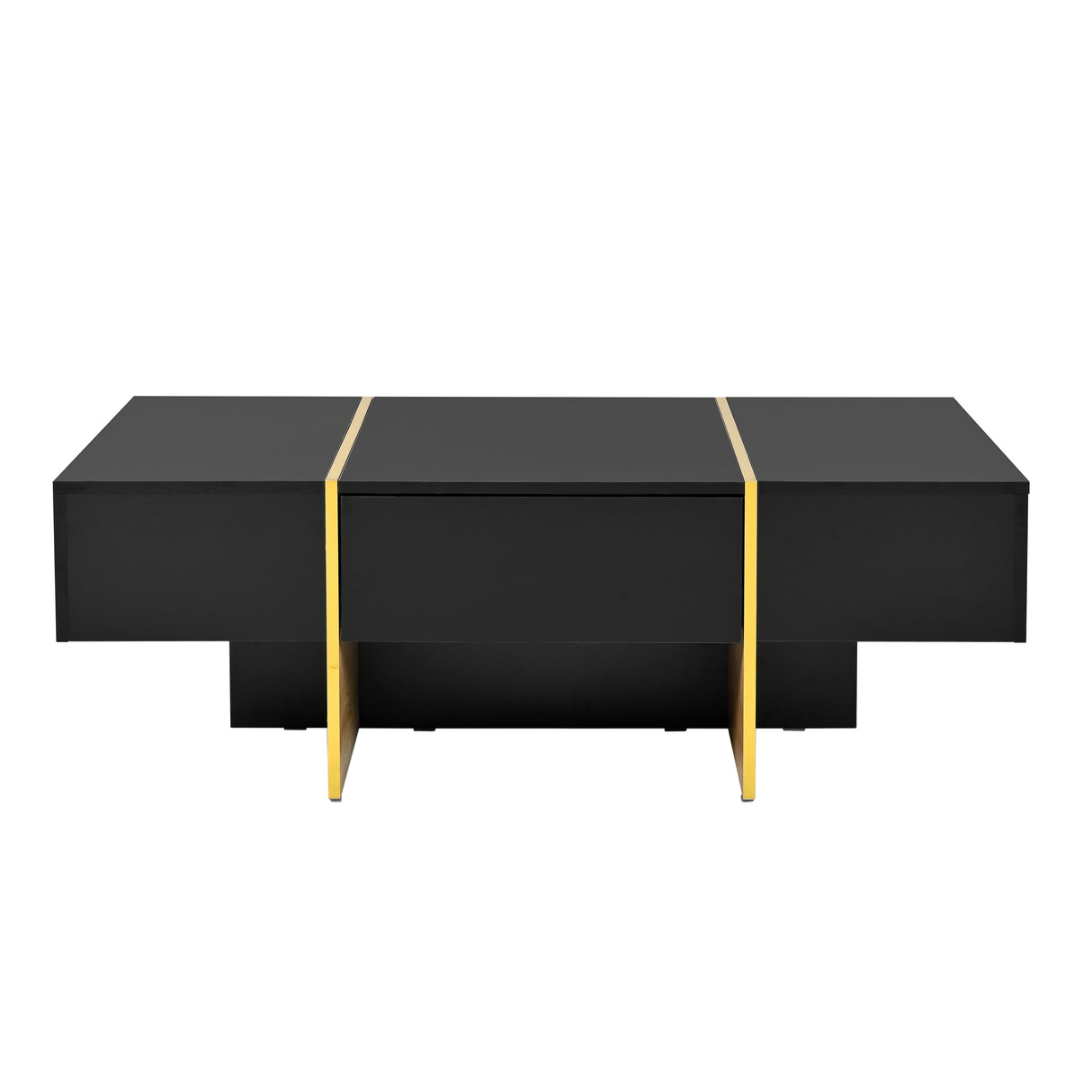 ON-TRANS 47.2 inch x 31.4 inch multifunctional rectangular sofa table with 2 drawers and gold wood grain leg center table, black - V.I.P Digital Presence