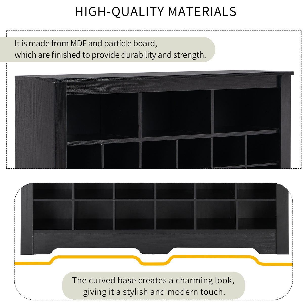 ONTREND Sleek Design 24 shoe cabinet, modern shoe cabinet with curved base, high-quality multifunctional side panel, black - V.I.P Digital Presence