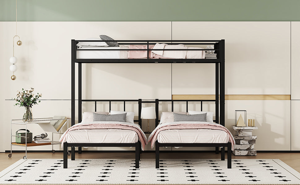 Twin over Twin & Twin Bunk Beds for 3, Twin XL over Twin & Twin Bunk Bed Metal Triple Bunk Bed, Black - V.I.P Digital Presence