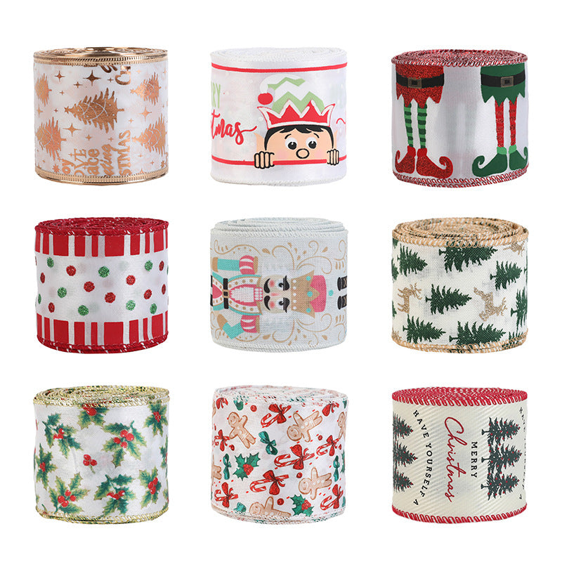Christmas decoration ribbon, cedar pattern printed ribbon, bow tie, Christmas decoration ribbon, holiday ribbon - V.I.P Digital Presence