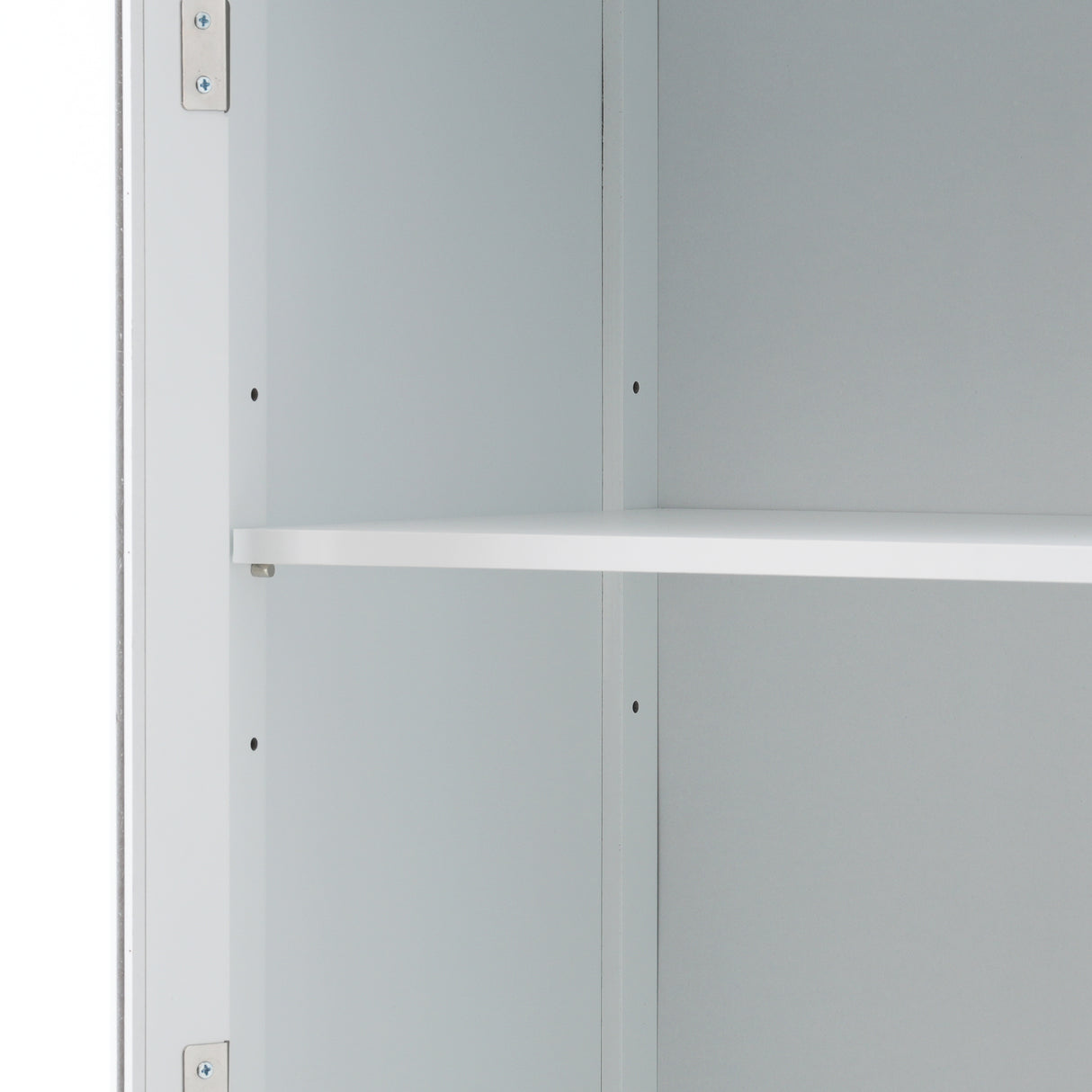High bathroom storage cabinet with glass door, freestanding, two drawers and adjustable shelves, MDF board, painted white - V.I.P Digital Presence
