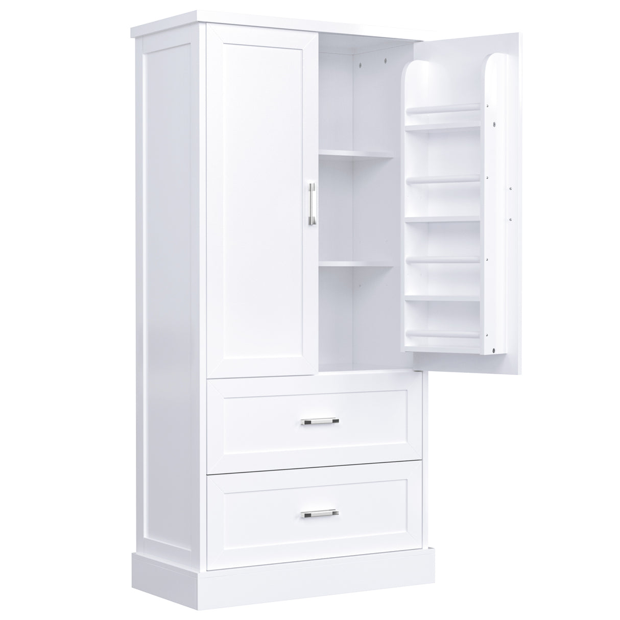 Tall Bathroom Storage Cabinet, Cabinet with Two Doors and Drawers, Adjustable Shelf, MDF Board, White - V.I.P Digital Presence