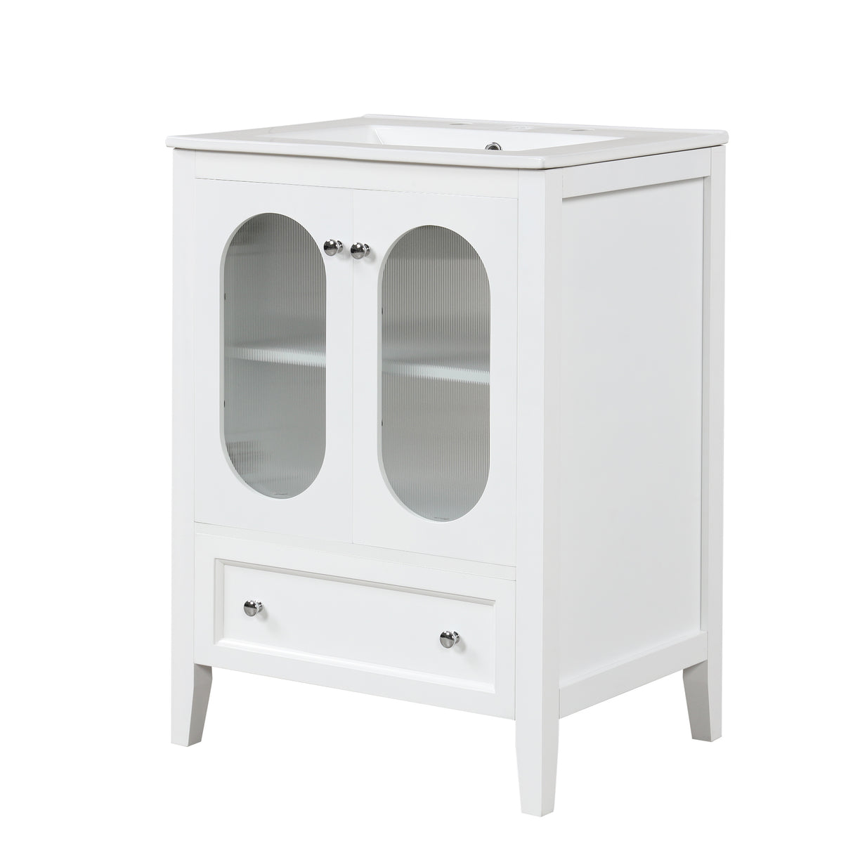 24" Bathroom Vanity with Sink, Bathroom Vanity Cabinet with One Drawer and Doors, Adjustable Shelf, Solid Wood and MDF, White - V.I.P Digital Presence