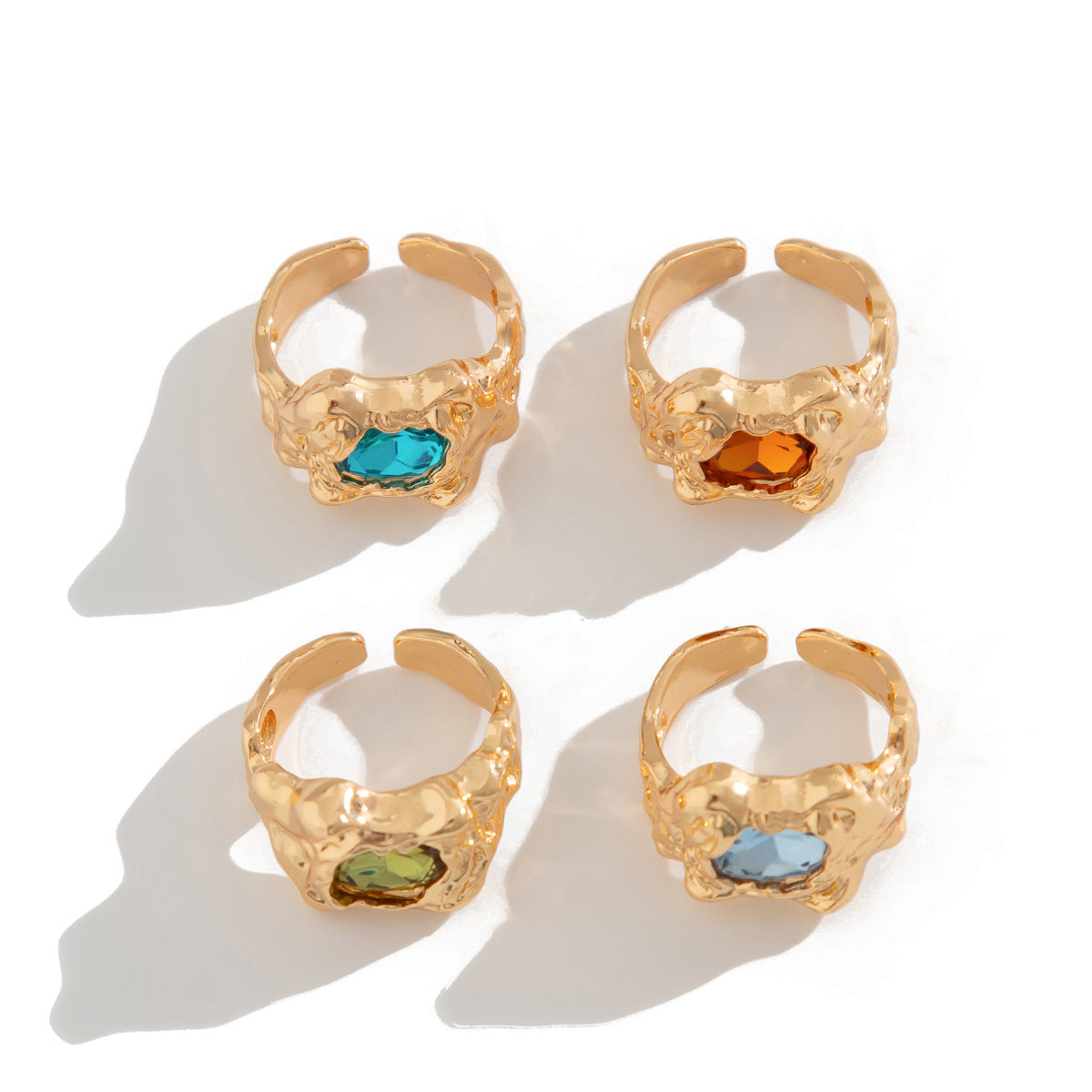 Sweet and cool retro inlaid gemstone pleated ring, personalized geometric alloy ring set - V.I.P Digital Presence