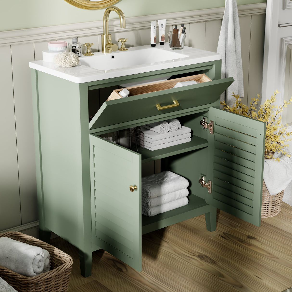 30-Inch Bathroom Vanity with Ceramic Sink Combination, Ample Storage - Features 1 Pullout and Multifunctional Shelf Dividers - V.I.P Digital Presence