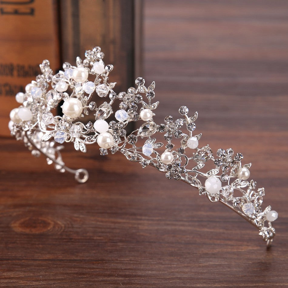 Silver Crystal Bridal Tiara With Pearls Headband Wedding Crown For Brides Marriage Accessories - V.I.P Digital Presence