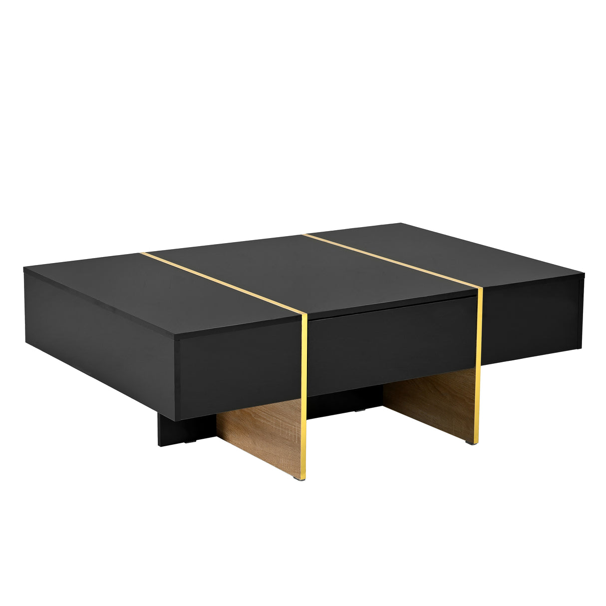 ON-TRANS 47.2 inch x 31.4 inch multifunctional rectangular sofa table with 2 drawers and gold wood grain leg center table, black - V.I.P Digital Presence
