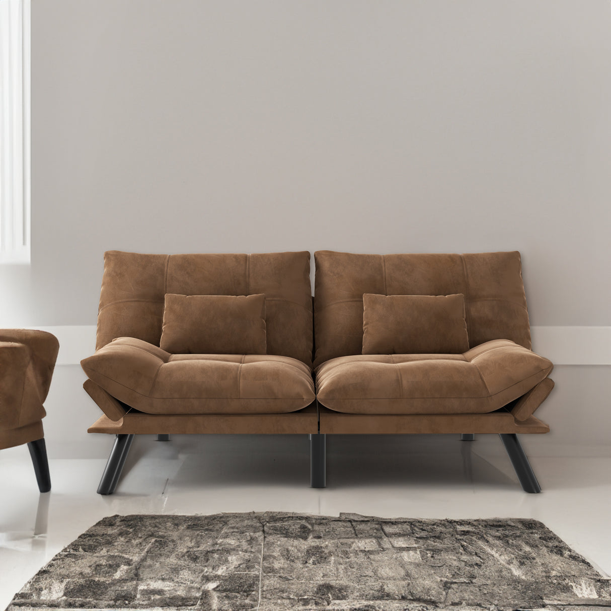 Leatehr Feeling Brown Convertible Folding Modern sofa Bed - V.I.P Digital Presence