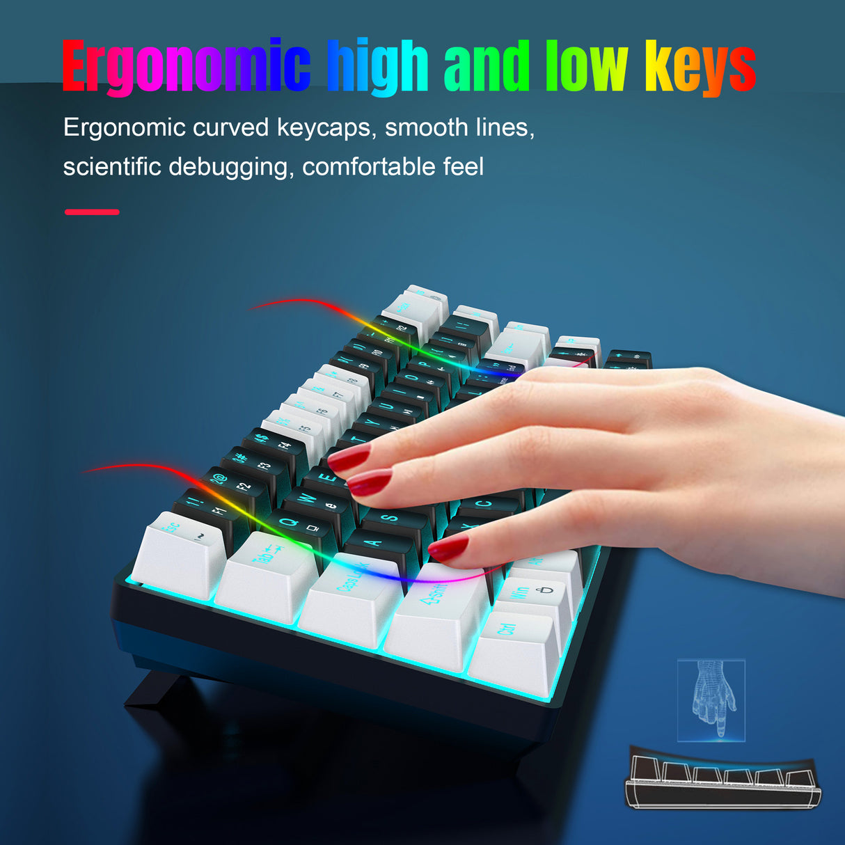 68 keys, 60% keyboard, customized color blocked keycaps, RGB mechanical keyboard, MINI set, plug-in blue axis ice blue disc - V.I.P Digital Presence