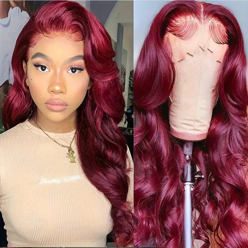 European and American fashion wine red wig hot selling front lace big wave long curly hair wig full head cover - V.I.P Digital Presence