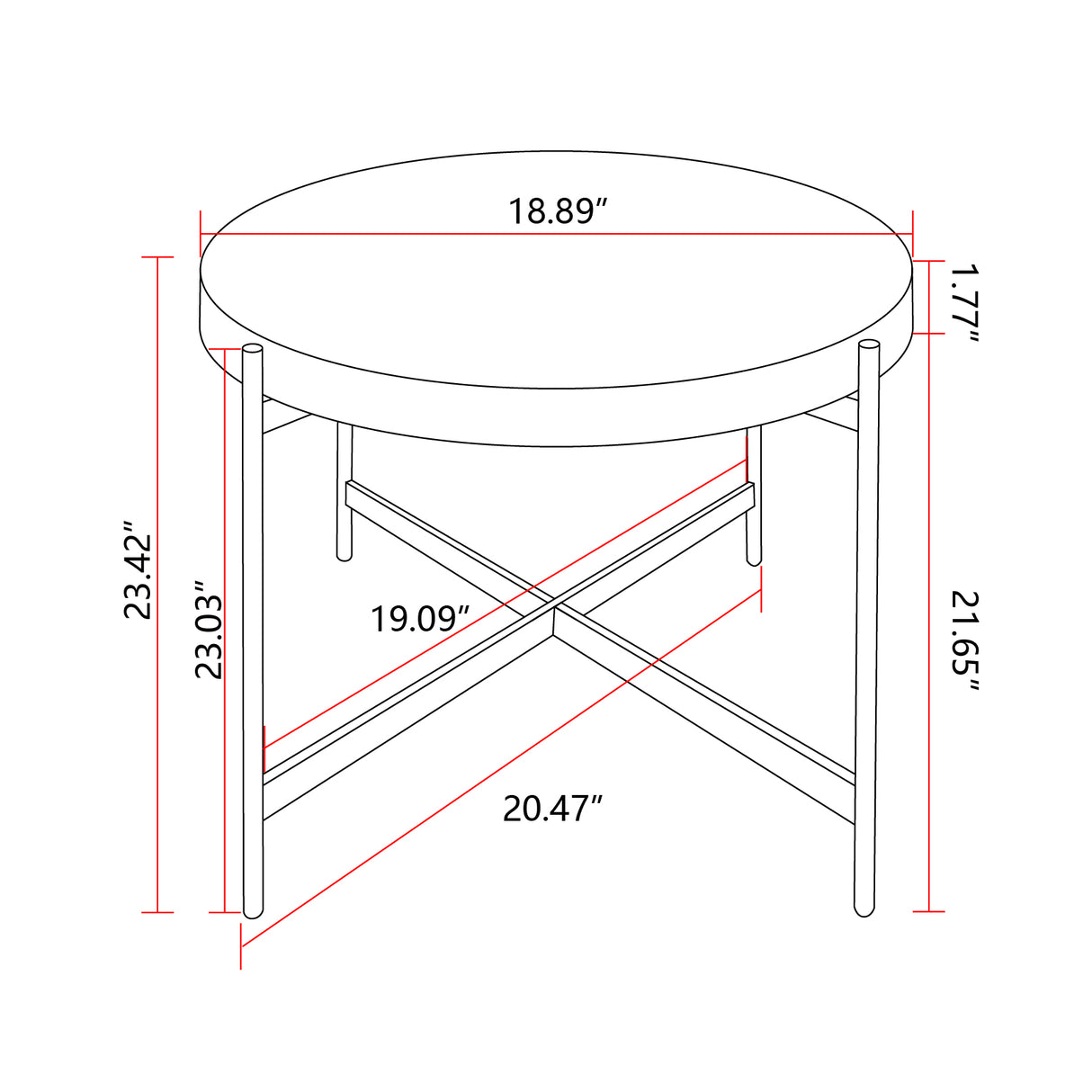 Modern Thread Design Round Coffee Table MDF Table Top with Cross Legs Metal Base(Set of 2 pcs )