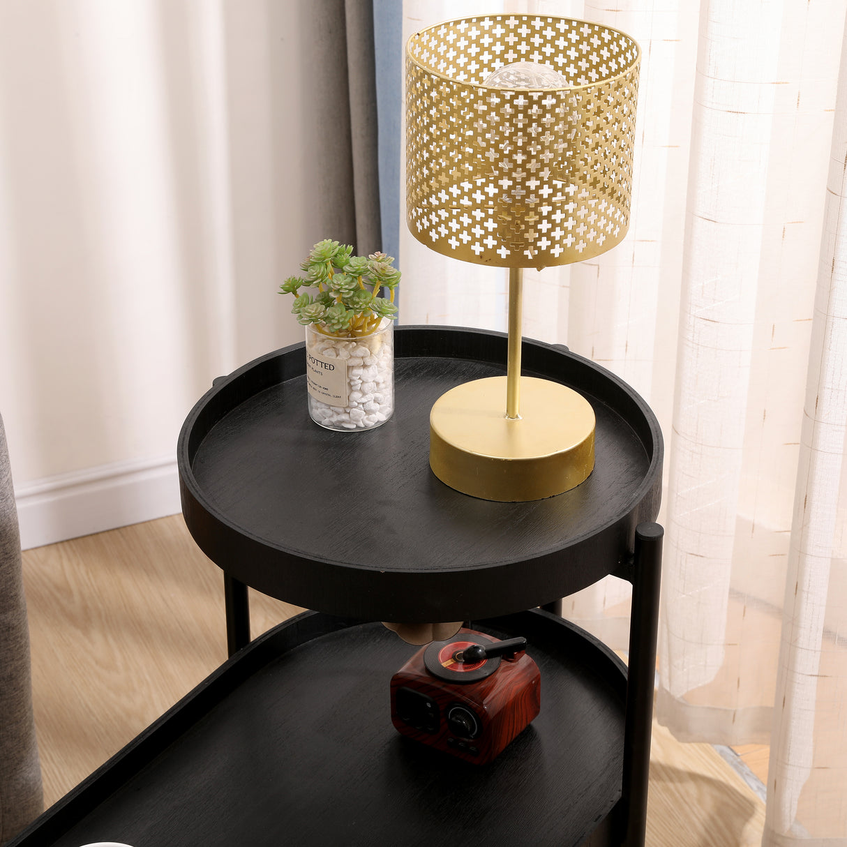 2-Tier Black Side Table with Storage Sofa Table for Living Room Metal Frame & Wooden Desk End Table - V.I.P Digital Presence