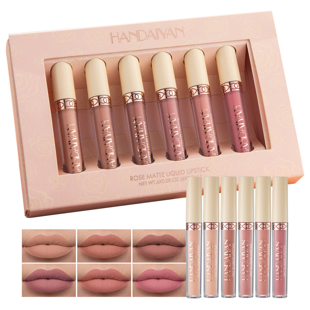 HANDAIYAN 6 Matte Rose Lip Gloss Liquid Lipstick Not Easy to Dip Cup Matte Lip Gloss Set Gift Box - V.I.P Digital Presence