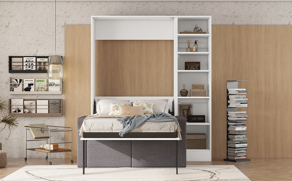 Twin Size Murphy Bed Wall Bed with Sofa,with Shelves,White - V.I.P Digital Presence