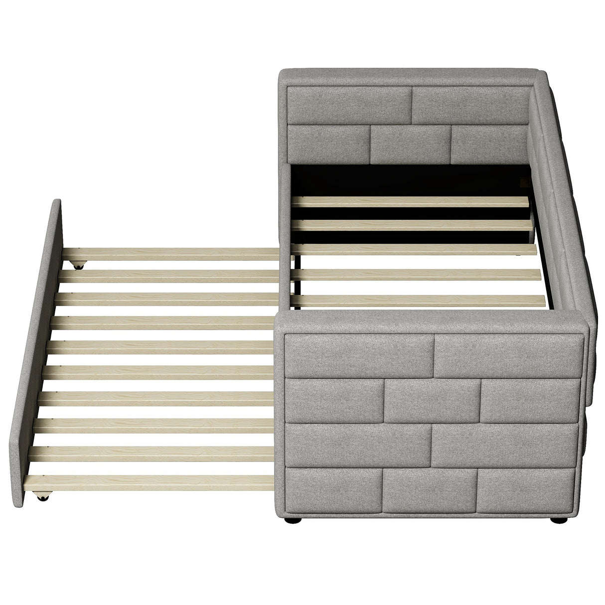 Twin Size Daybed with Trundle Upholstered Daybed with Padded Back Gray