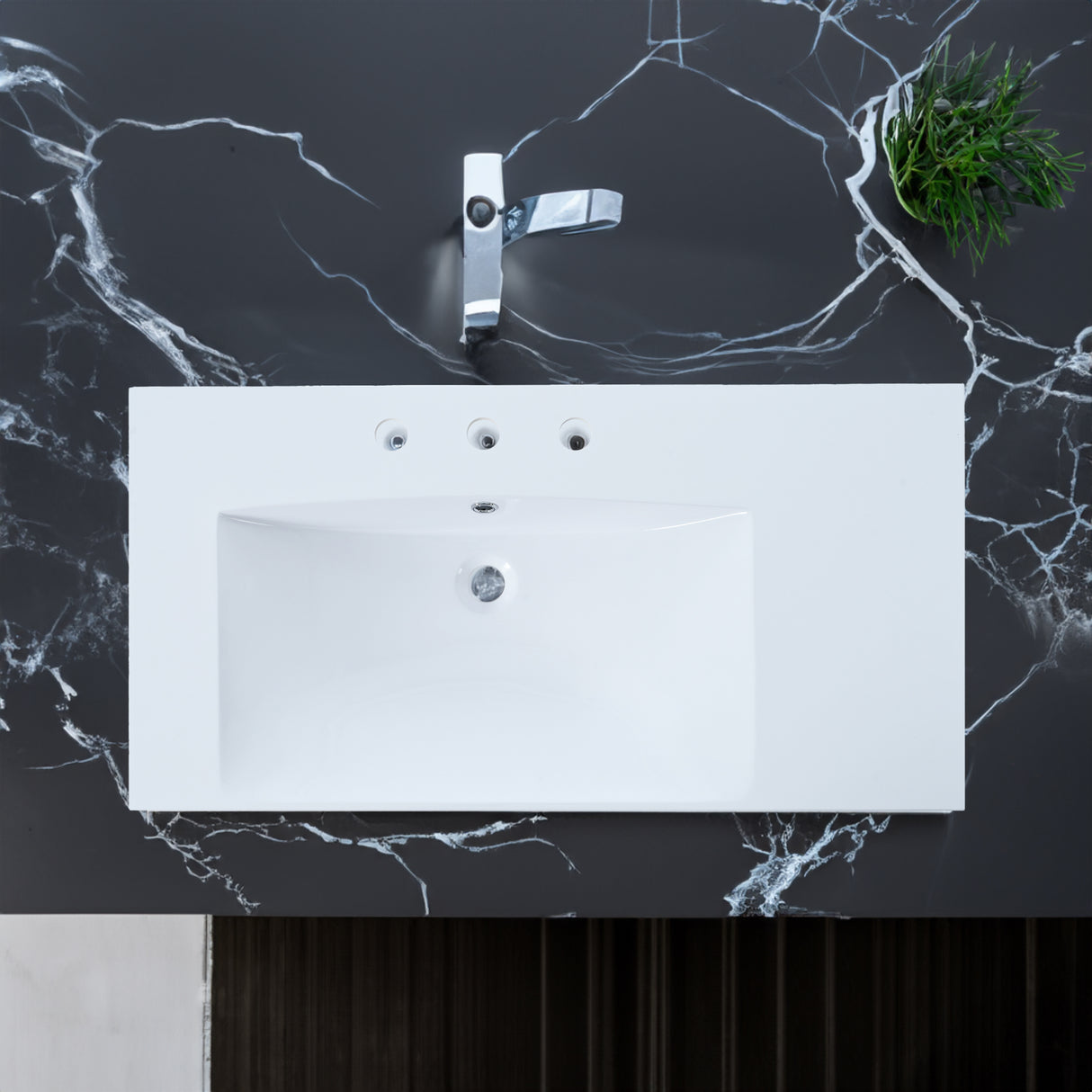 36" Single Bathroom Basin Sink, Left Offset Sink Vanity Top Only, 3-Faucet Holes, Resin - V.I.P Digital Presence