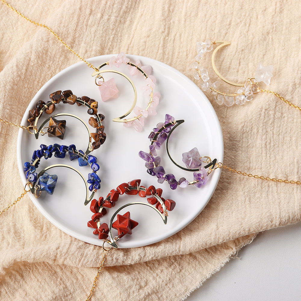 Natural crystal broken stone moon pendant Melkaba DIY woven wind chime pendant decoration crystal ornament gift - V.I.P Digital Presence