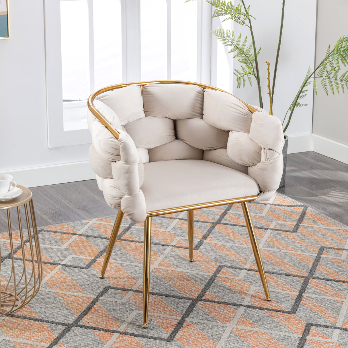 Luxury modern simple leisure velvet single sofa chair bedroom manicure table back chair beige - V.I.P Digital Presence