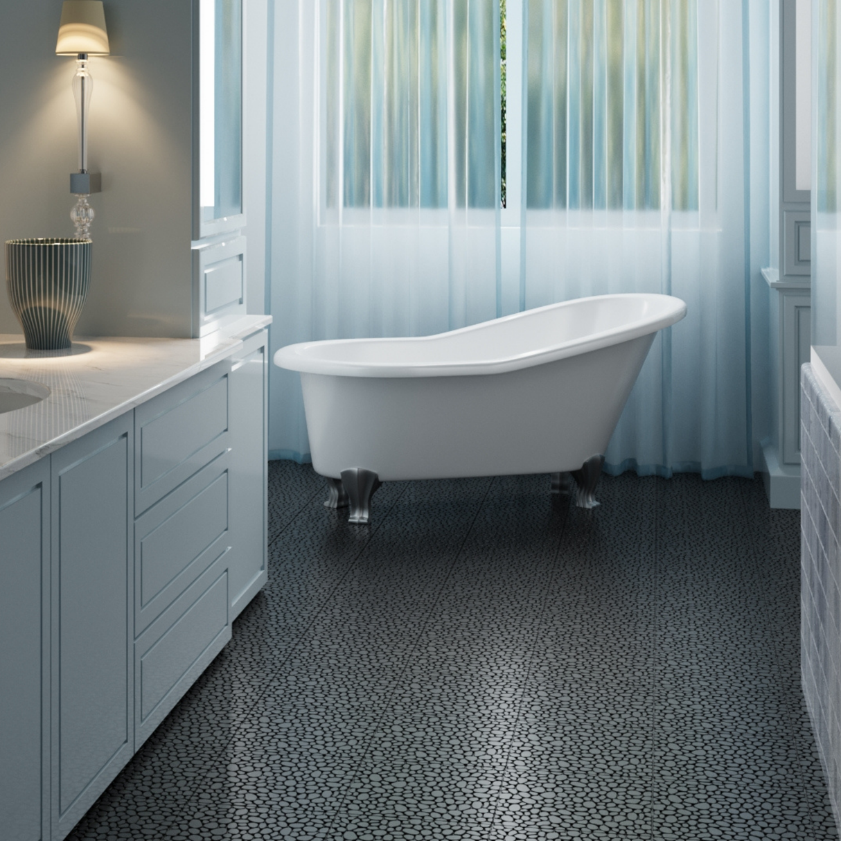 12 x 12 inch black interlocking deck tiles, plastic waterproofing, pebble pattern, pack of 12 - V.I.P Digital Presence