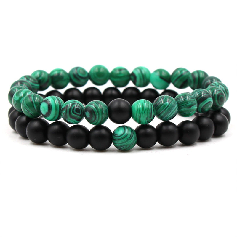 8mm matte black frosted stone malachite couple bracelet - V.I.P Digital Presence