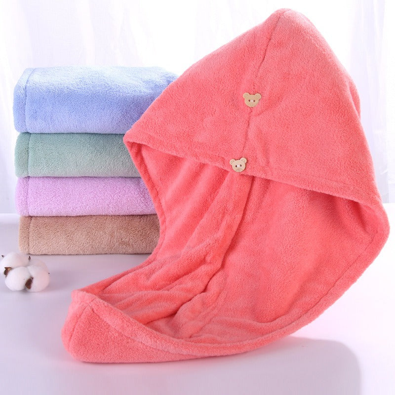 Super absorbent double-layer thickened coral velvet quick drying hair towel, shower cap, and headband towel - V.I.P Digital Presence