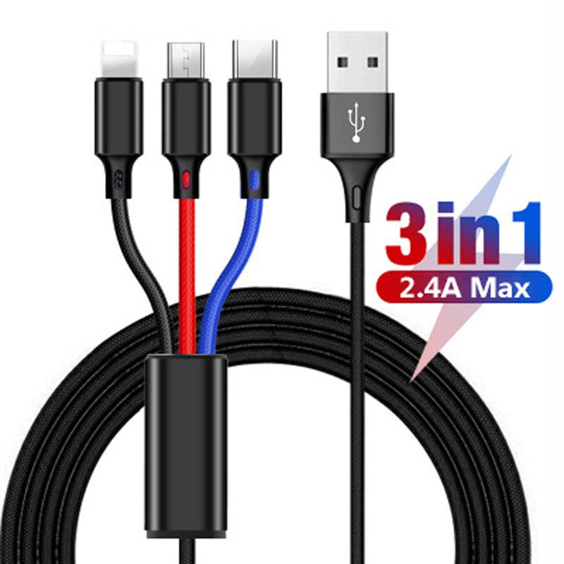 One to three data cable nylon braided three head fast charging mobile phone charging cable - V.I.P Digital Presence