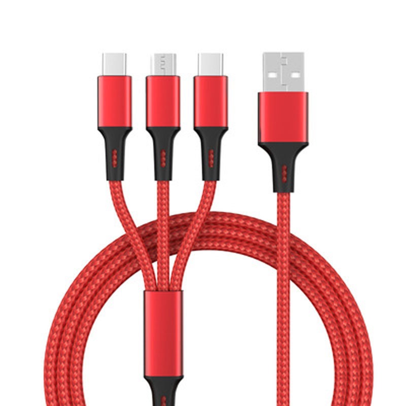 One to three data cable nylon braided three head fast charging mobile phone charging cable - V.I.P Digital Presence