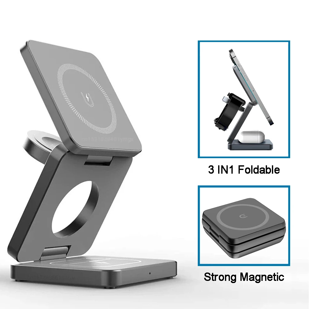 Wireless Charger 3 in 1 Foldable Magnetic Wireless Charging Station for iPhone 15 14 13 12 Pro Max Apple Watch 8 9 Charger - V.I.P Digital Presence