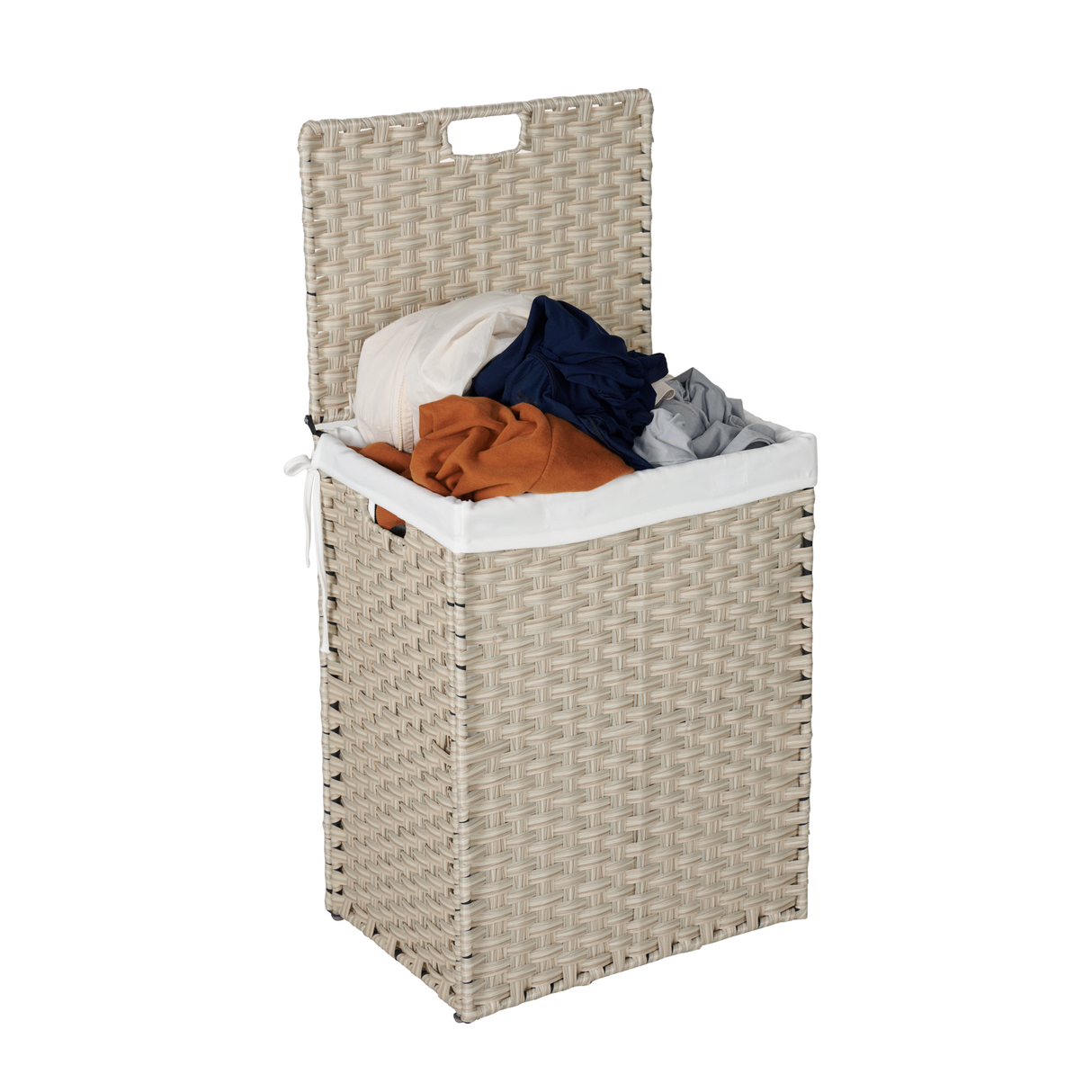 Laundry Hamper With Lid PE Rattan Powder Coating Frame Clothes Hampers with 02 Removable Bags, 100L, Grey Color - V.I.P Digital Presence
