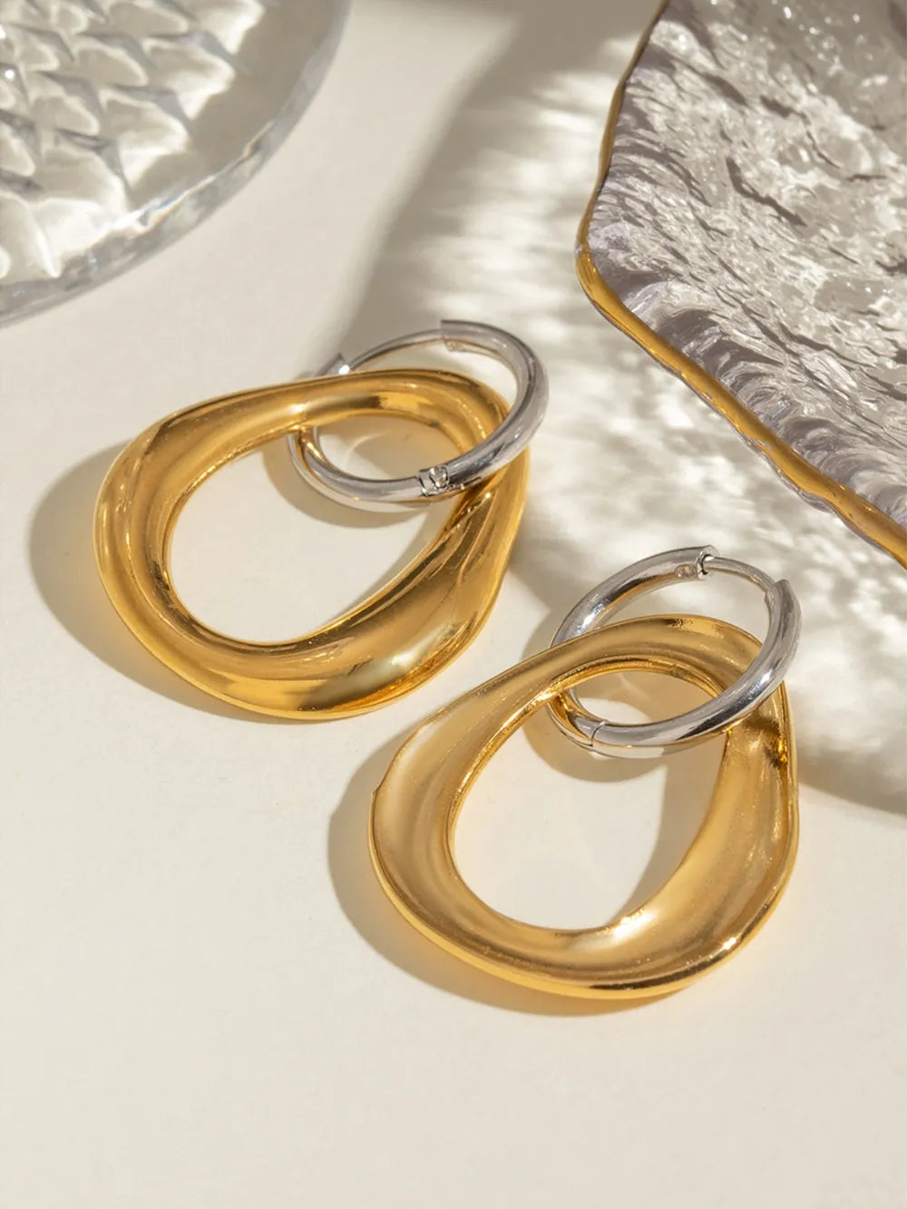 18K Gold-Plated Stainless Steel Contrast Asymmetrical Earrings - V.I.P Digital Presence