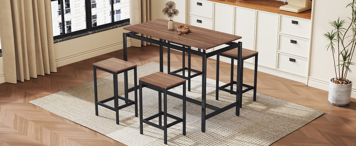 TREXM 5-piece compact bar table with table and stool - modern industrial design (dark brown) - V.I.P Digital Presence