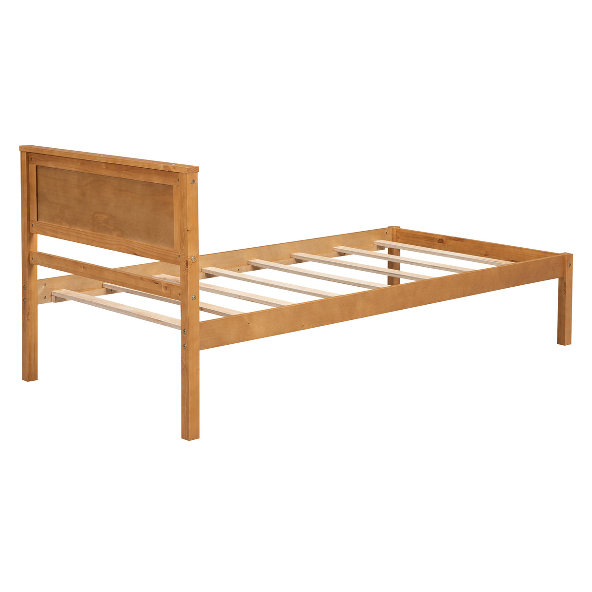 Platform Bed Frame with Headboard Wood Slat Support No Box Spring Needed Twin Oak