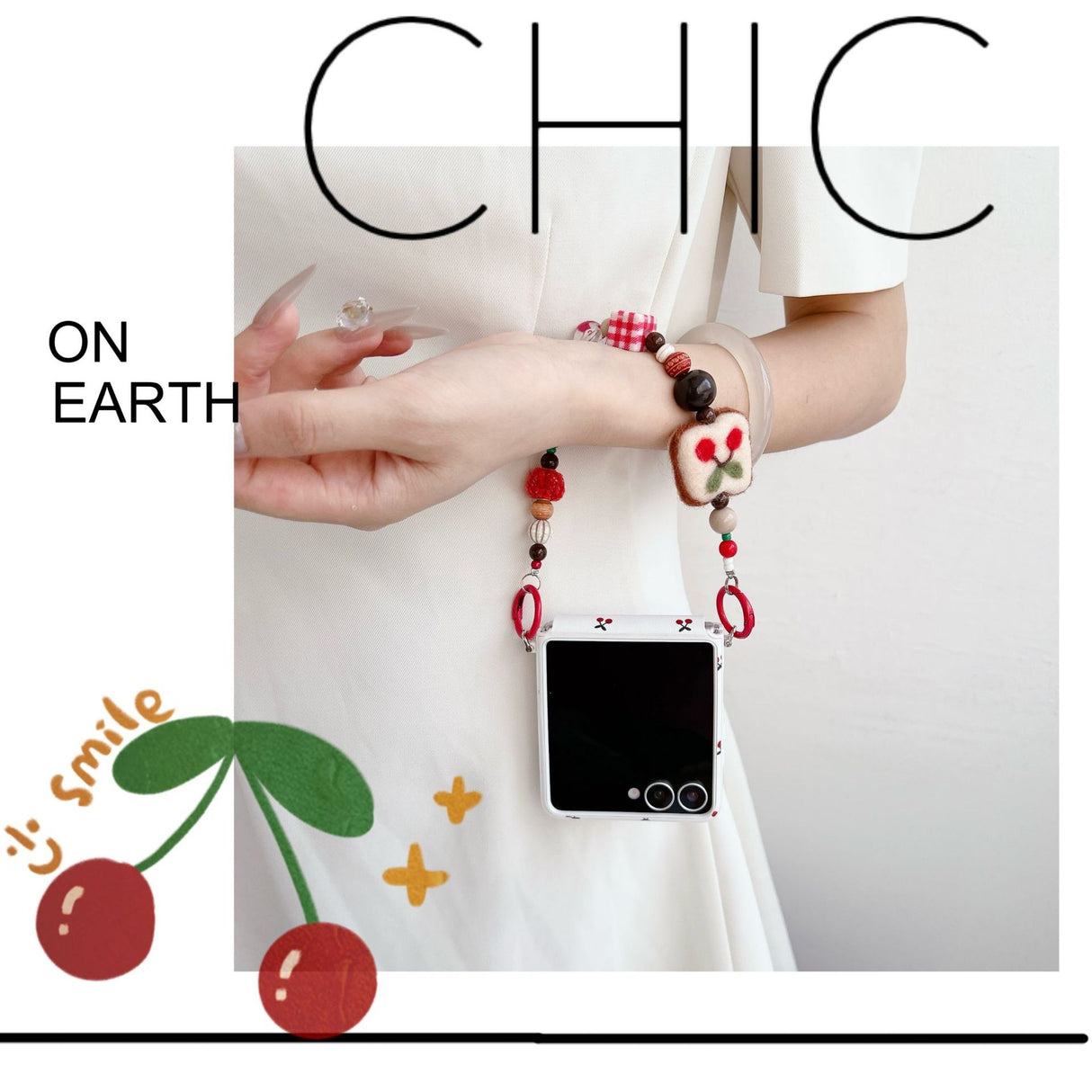 White Background Korean Style Cherry Phone Case for Samsung Z Flip 7/5/6/4 Foldable Protective Shell Compatible with Oppo and Huawei - V.I.P Digital Presence