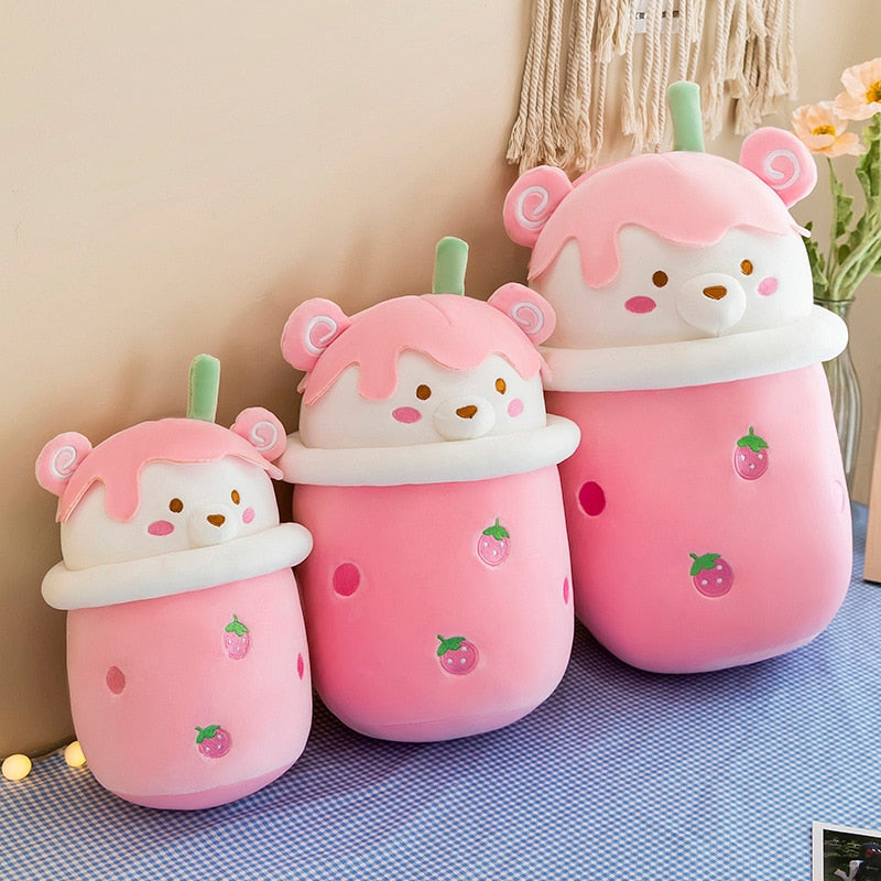 25-40cm Cute Cartoon Teddy Bear Bubble Tea Cup Shaped Pillow Plush Toys Real-life Stuffed Soft Back Cushion Funny Boba Food - V.I.P Digital Presence